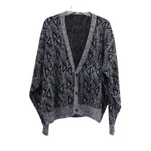 Men's Vintage V Neck Button Front Grandpa Cardigan Black Gray See Measurements